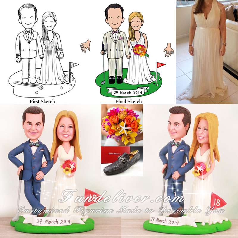 Golfing Bride and Groom Cake Toppers